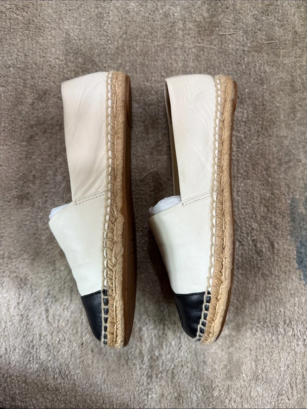 Tory Burch White Leather Espadrille with Black Toe Cap